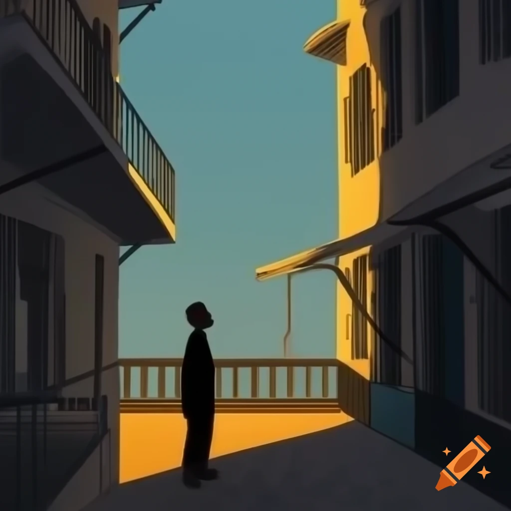 Lone man on balcony illustrated by Ivan Bilibin