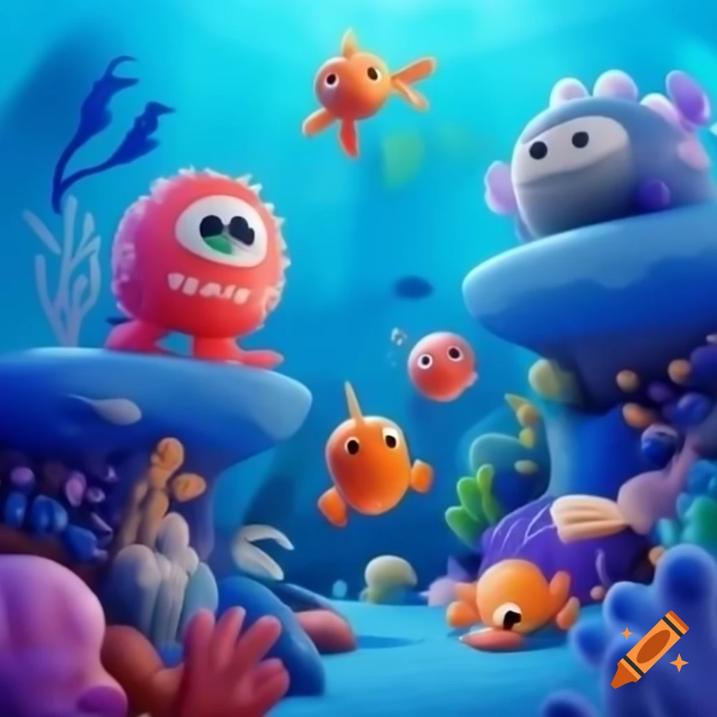Animated birthday card design featuring sea creatures for scuba-diver