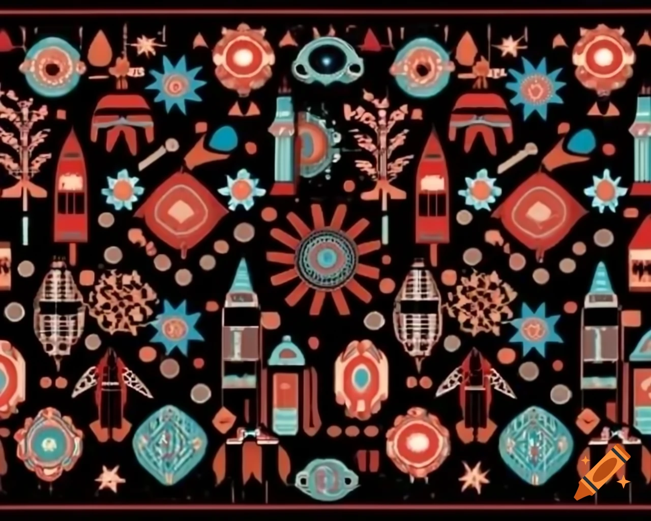 Turkish traditional patterns blended with space and rocketry themes