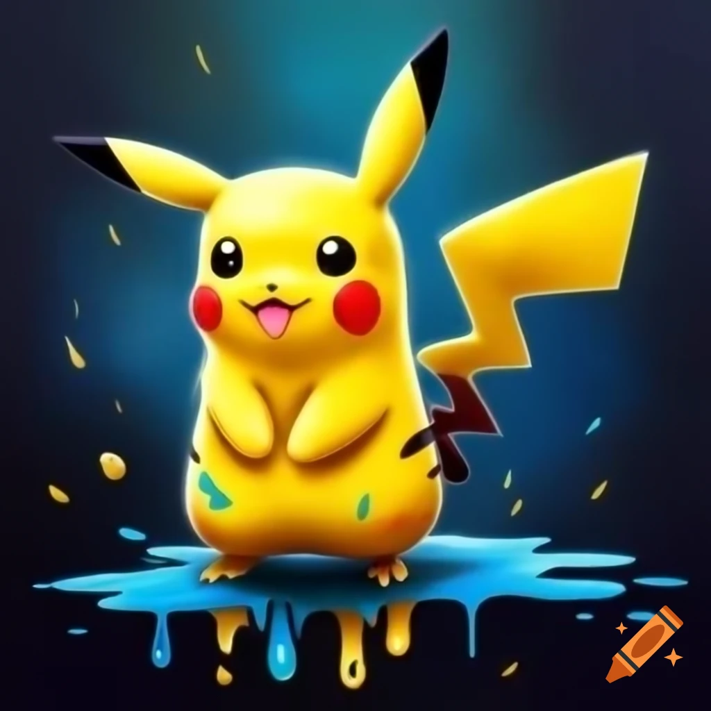Metallic painted Pikachu with dripping metal particles