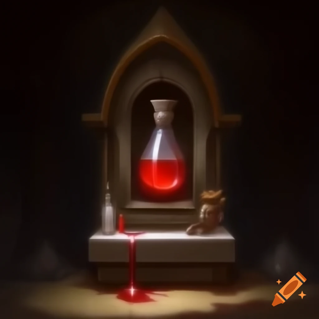 Fantasy altar featuring a mystical blood flask