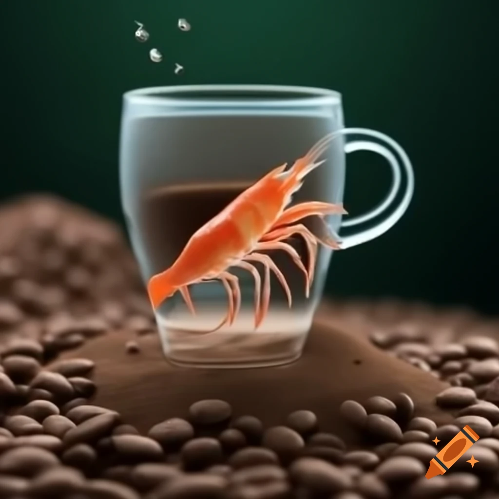 Tiny shrimp on a large coffee cup