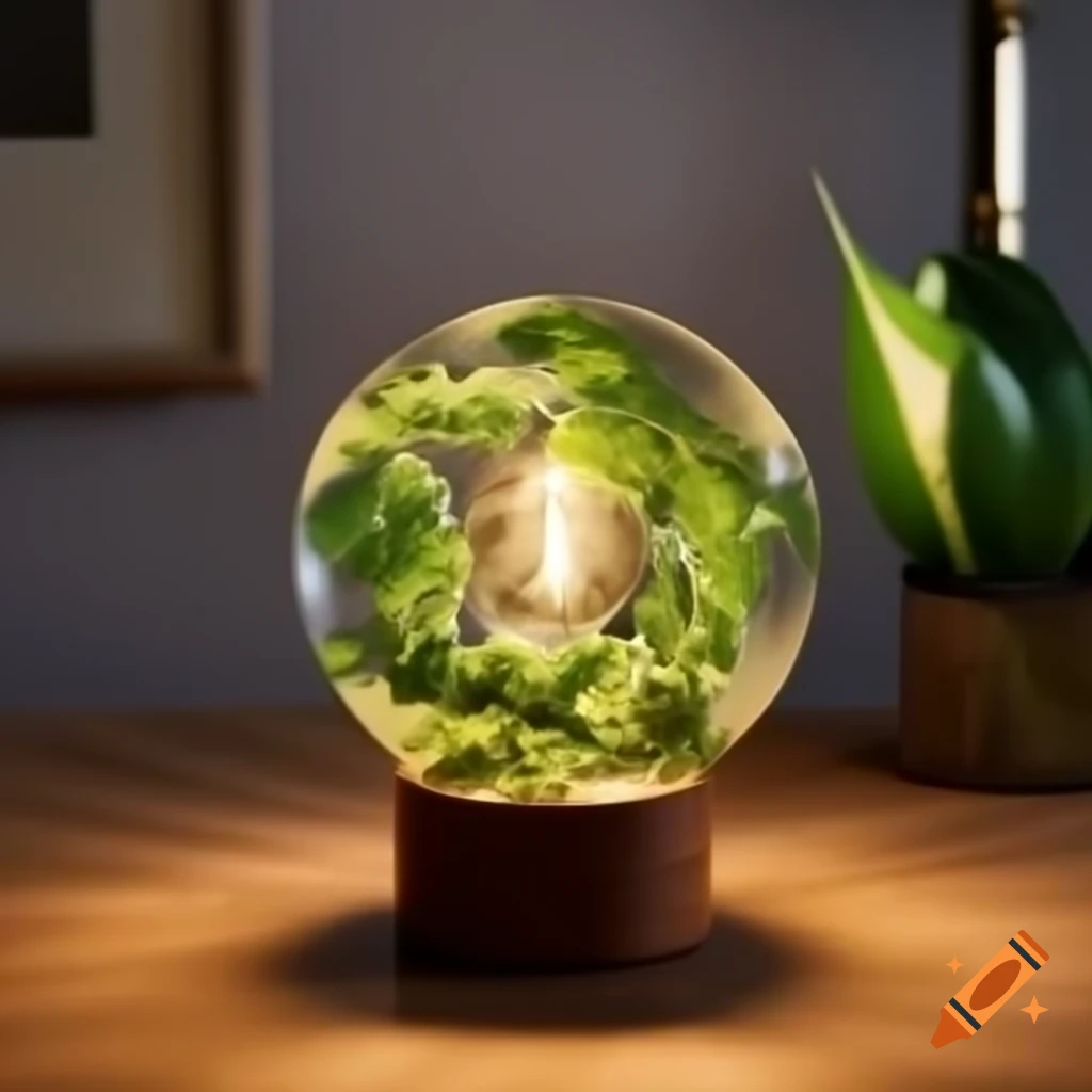 Glass sphere containing a plant sprout on a rock