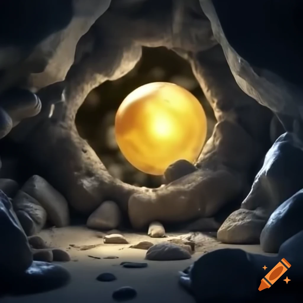 Yellow glowing orb in a rocky cave