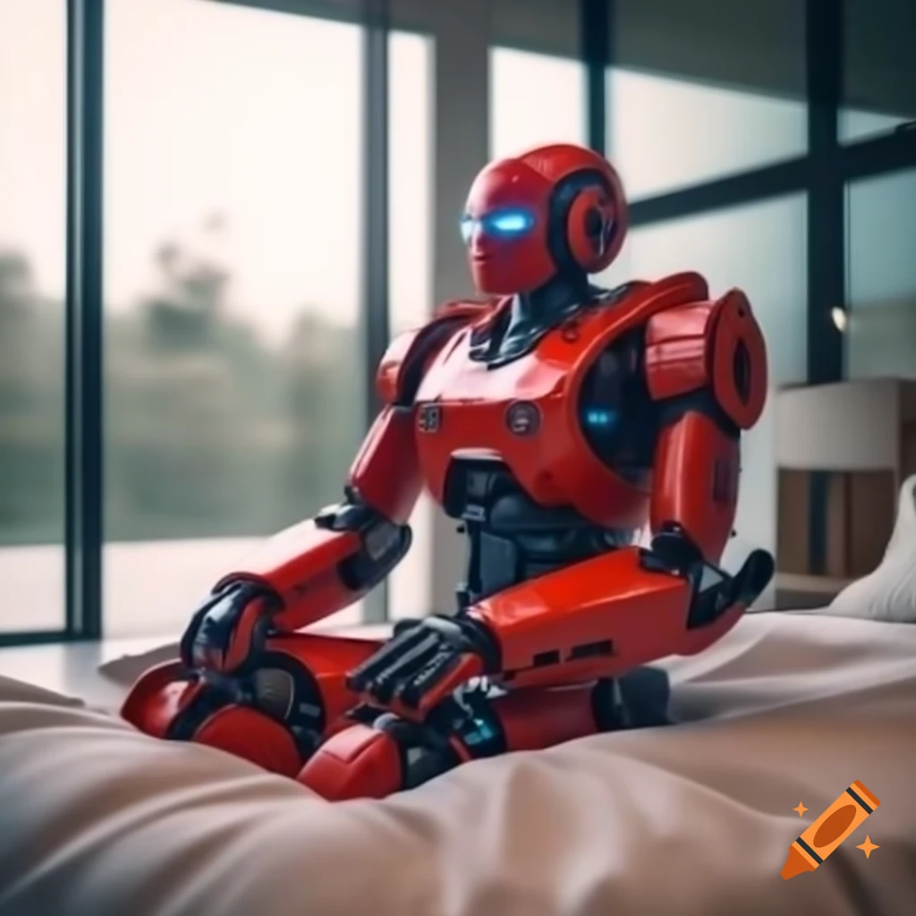 Big red AI letters on a pillow in a modern house with sunlight