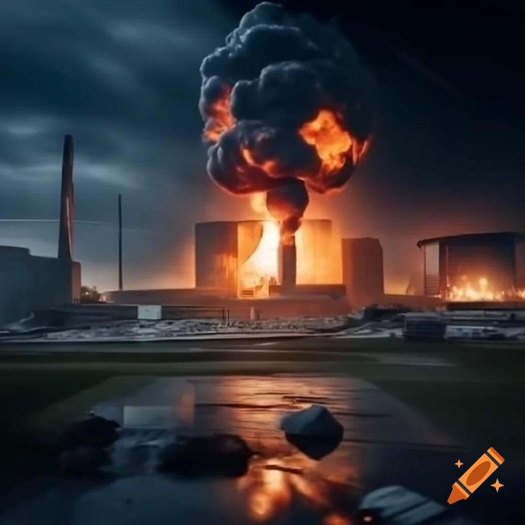 Chernobyl nuclear power plant reactor 4 during explosion at night