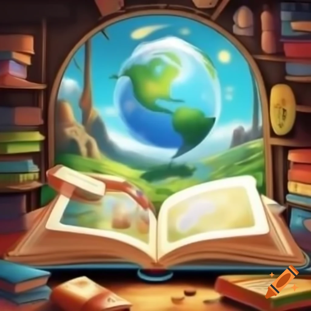 Book with door leading to fantasy world for children