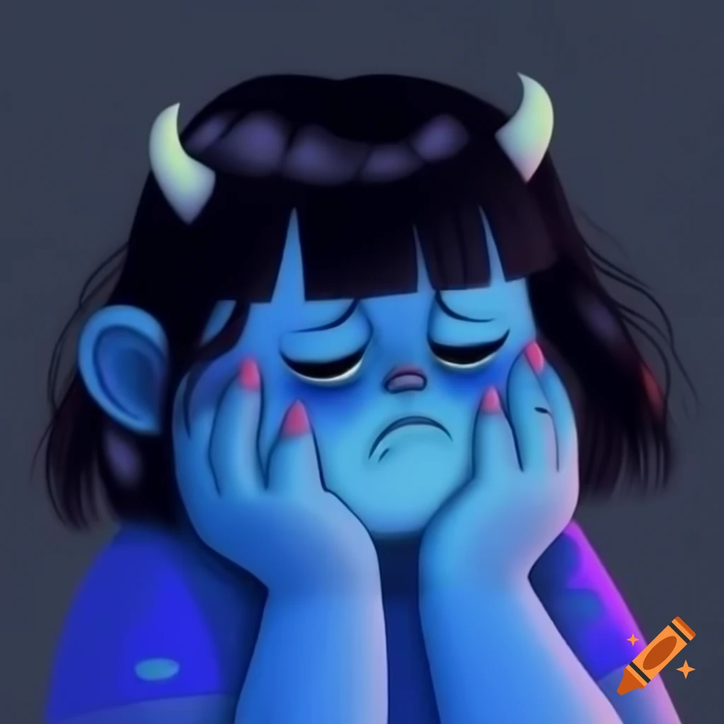Crying sad girl character named Baddie Blue in Monsters Inc art style