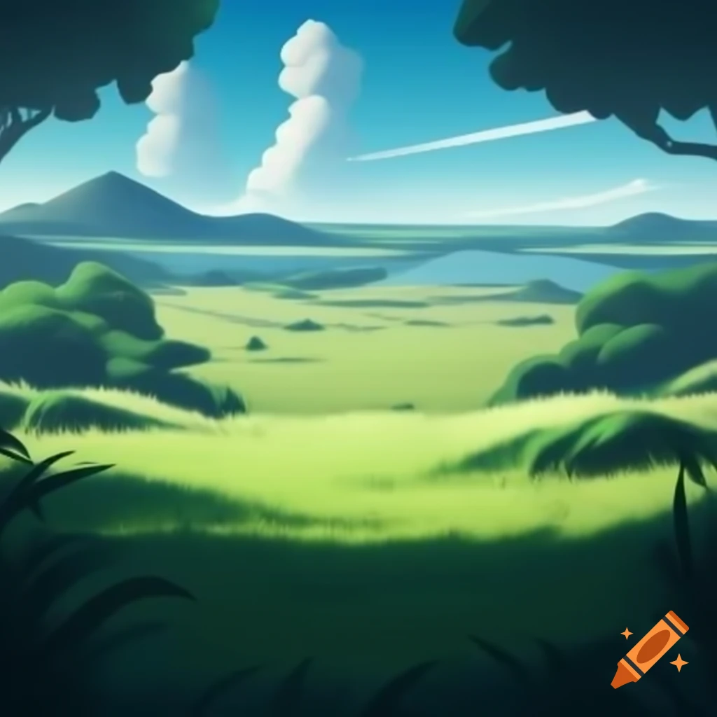 Serene ancient landscape with rolling hills and ancient trees
