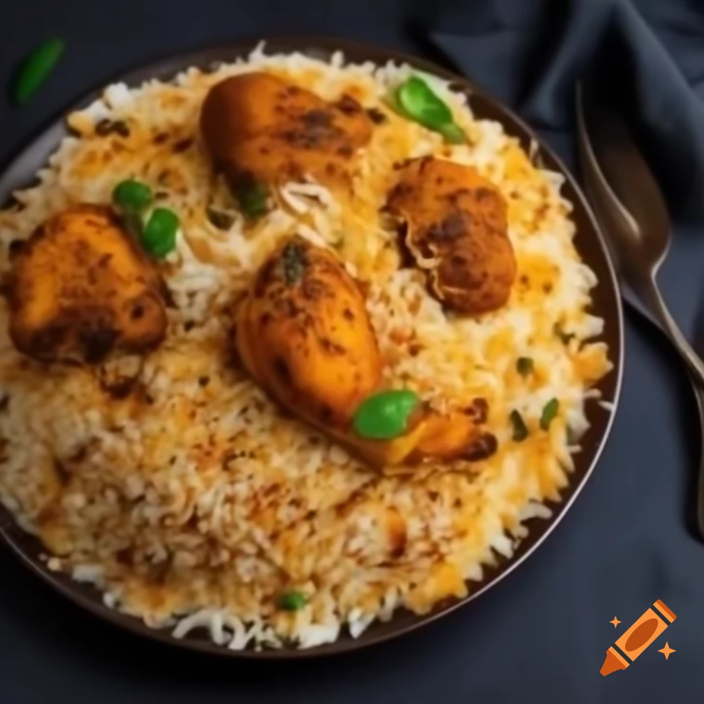 Beautifully arranged biryani on a plate