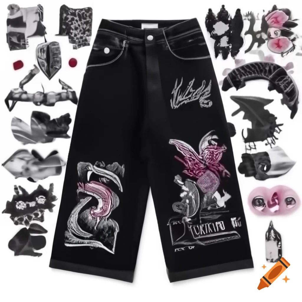 Unique cotton denim jeans with 'sequoia' embroidery in gothic y2k font