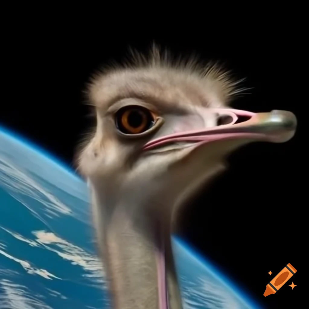 Ostrich depicted in lower earth orbit