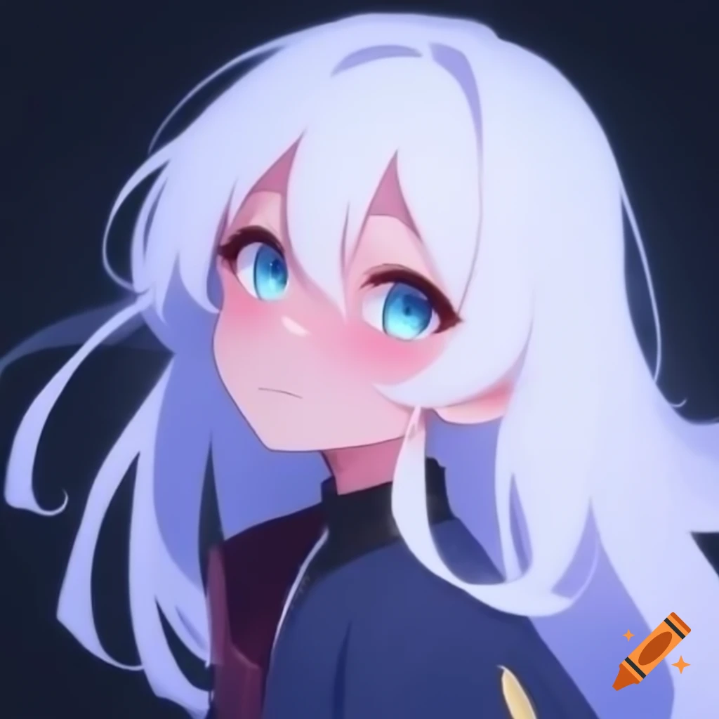 Energetic 8-year-old anime character with long white hair and light blue eyes