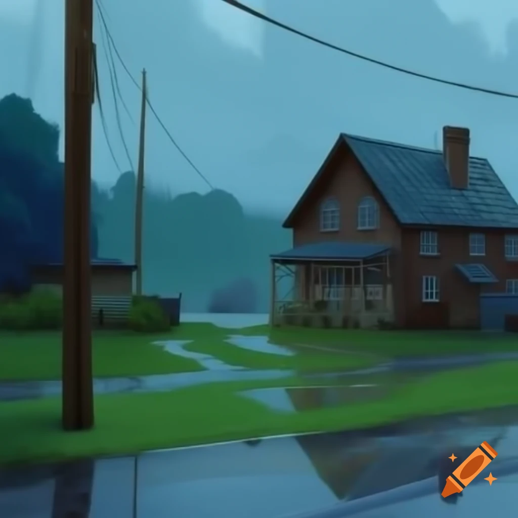 Rainfall over a village house