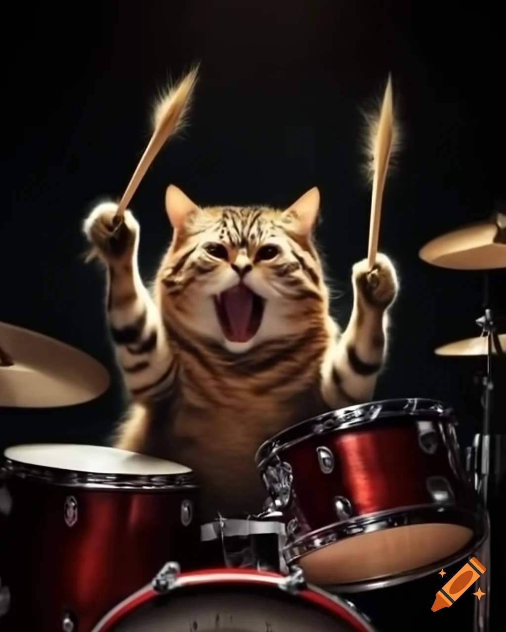 Angry cat playing drums