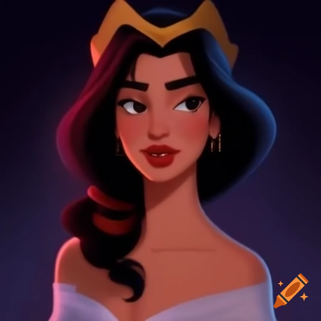 Dua Lipa depicted as Albanian Princess in classic Disney animation style