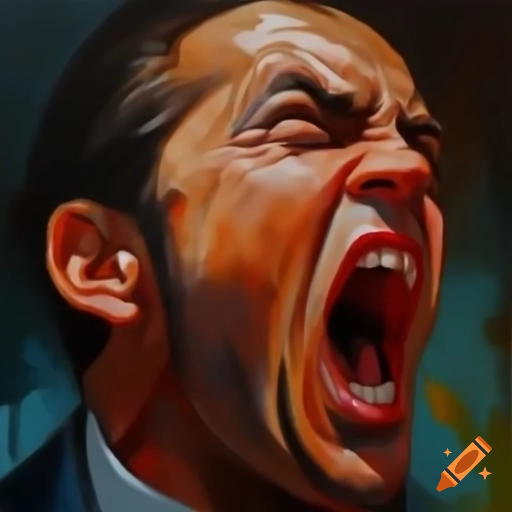 Side view painting of a man screaming