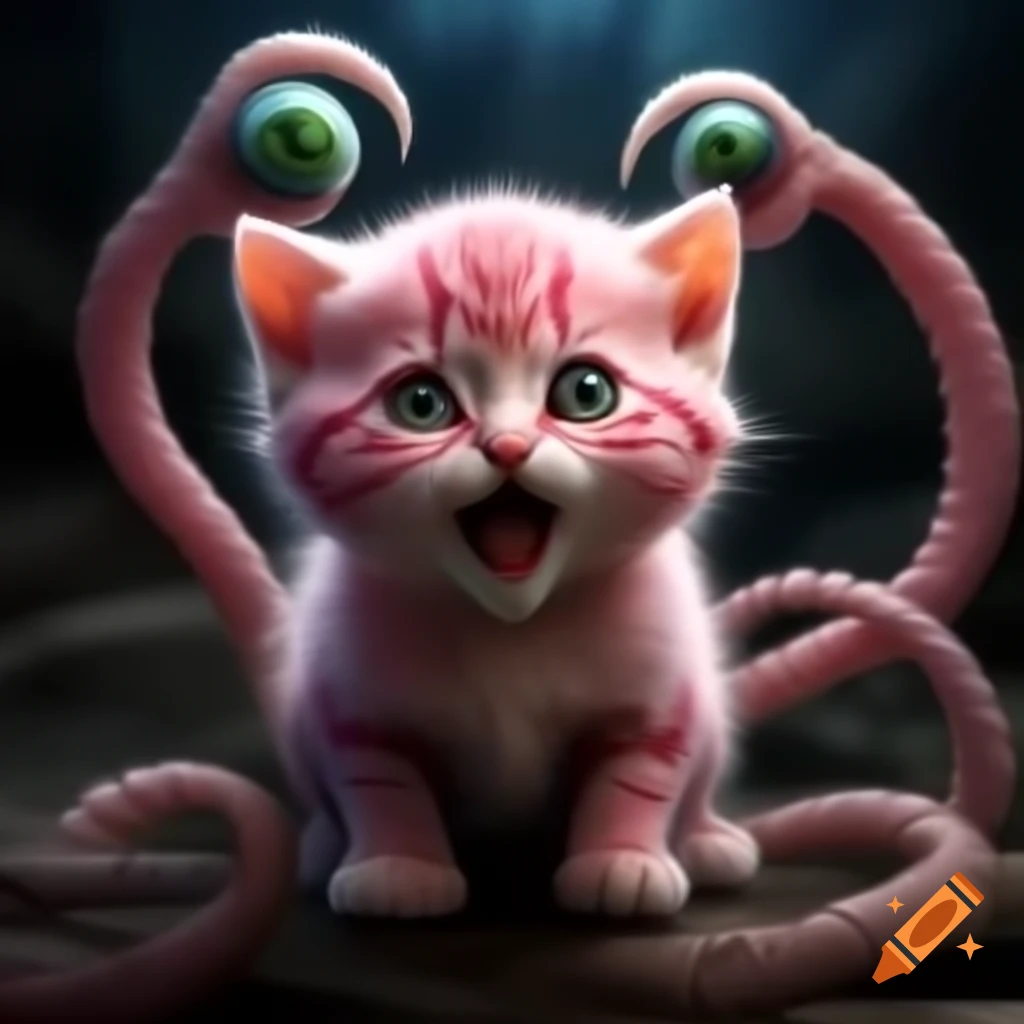 Pink beast kitten with alien tentacles in fantasy setting