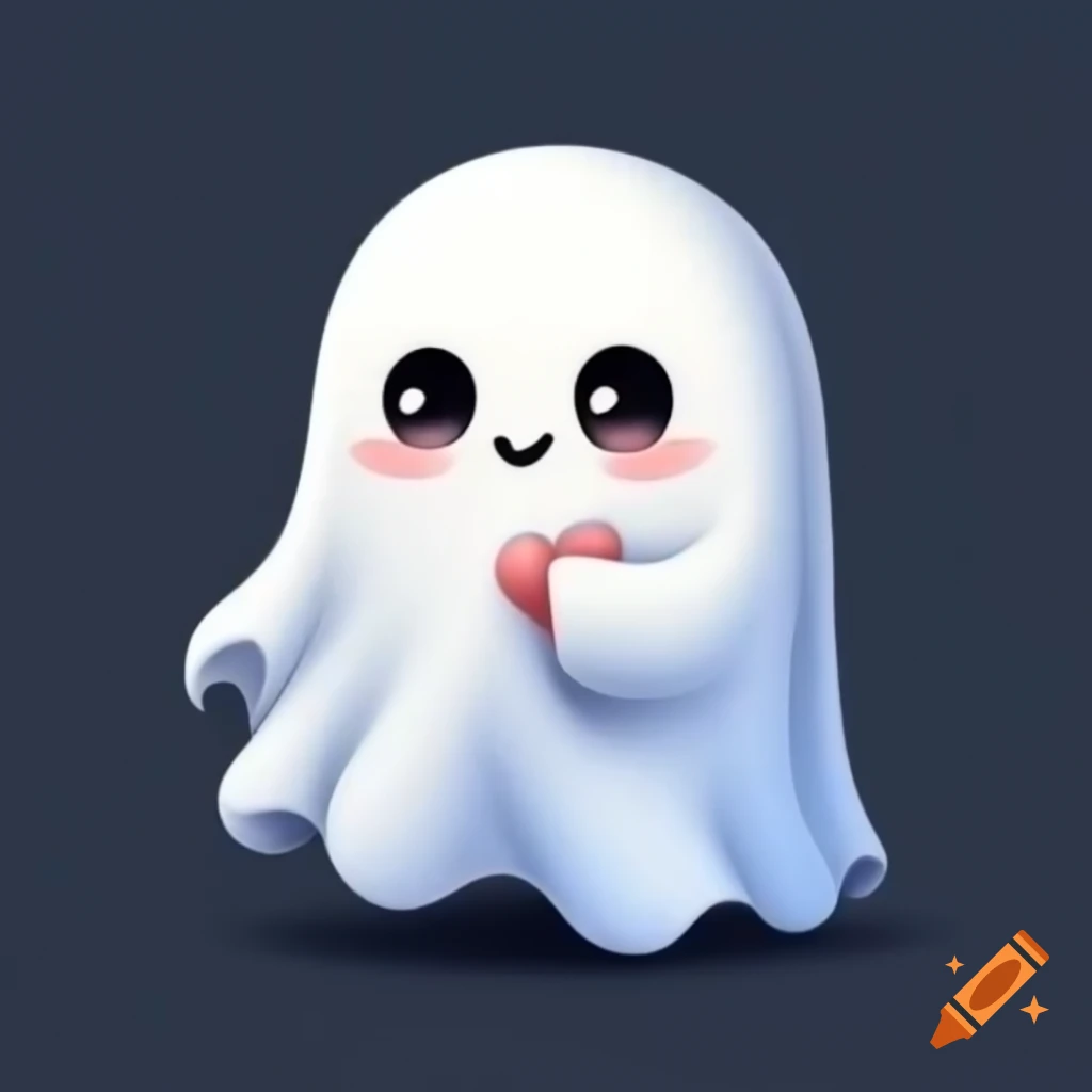 Cute ghost illustration with heart-shaped tail drawn in one line