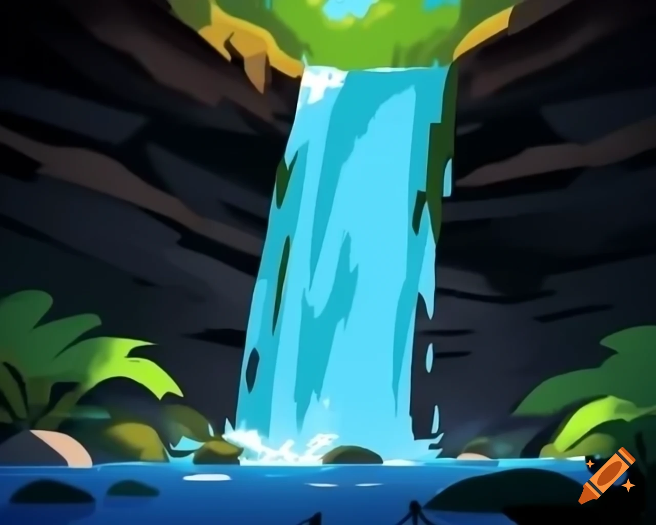 Stylized video game representation of a cascading stream