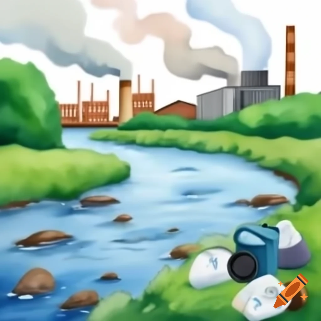 River polluted with garbage and industrial waste