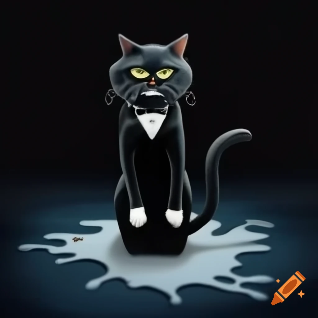 Long-haired black tuxedo cat with white markings on carpet