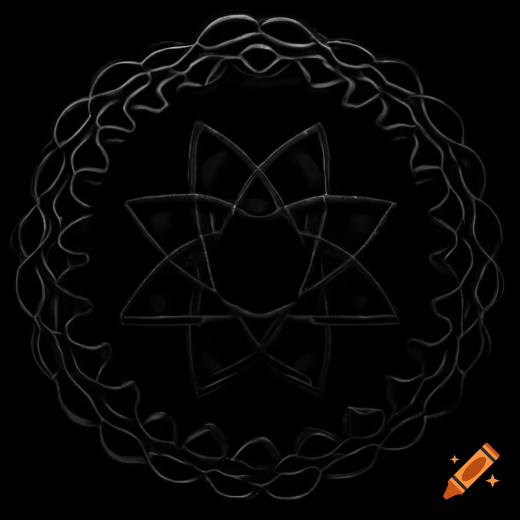Metal chain mandala design in woodcut style