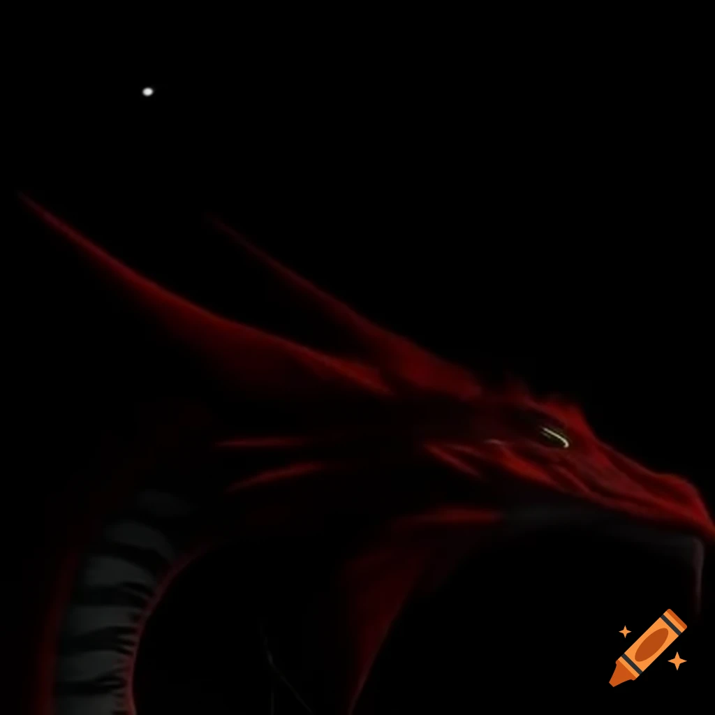 Black and red dragon against a night sky background