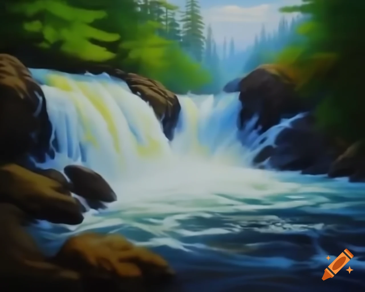 Stylized video game representation of a cascading stream