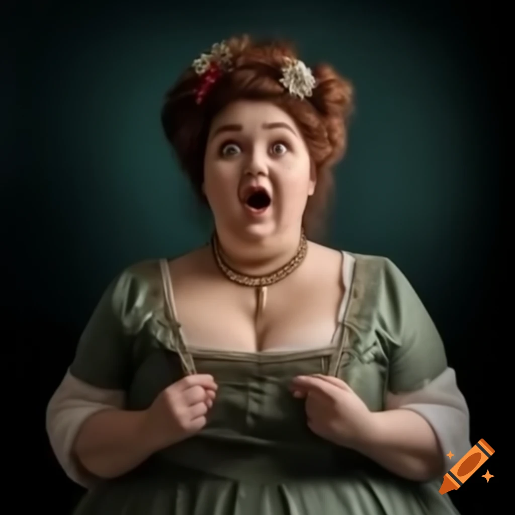 Surprised expression of a beautiful Victorian lady with open mouth