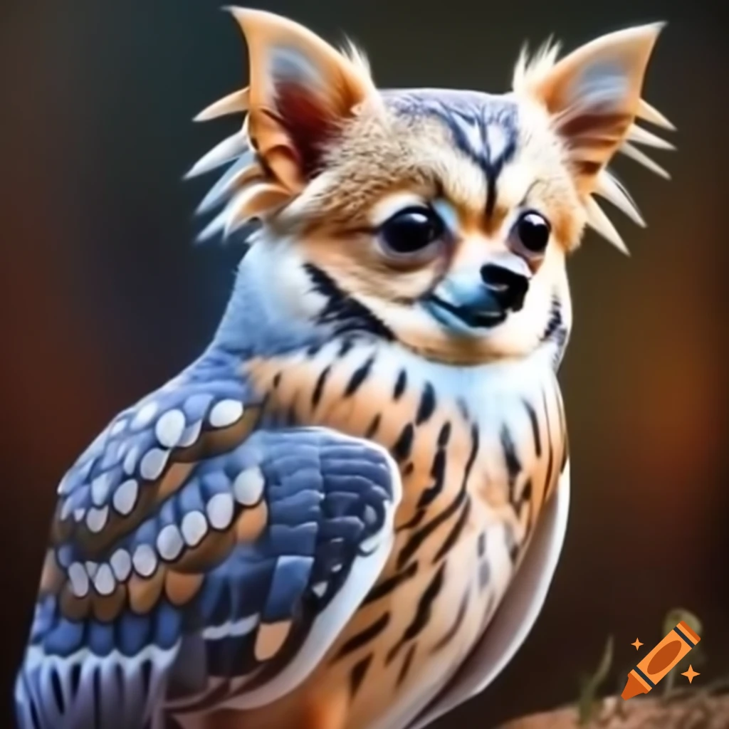 Chihuahua and owl hybrid creatively combining features