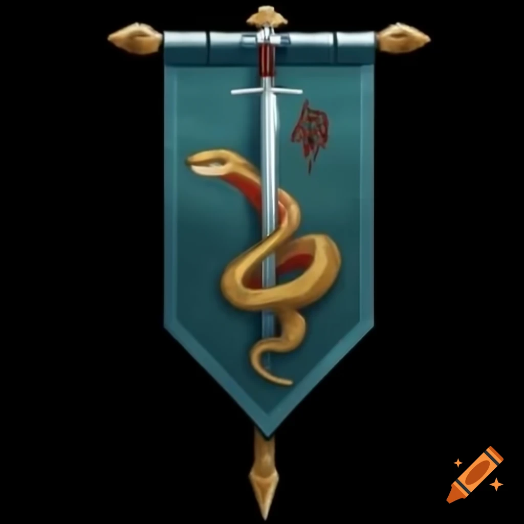 Medieval banner featuring a sword and a snake design