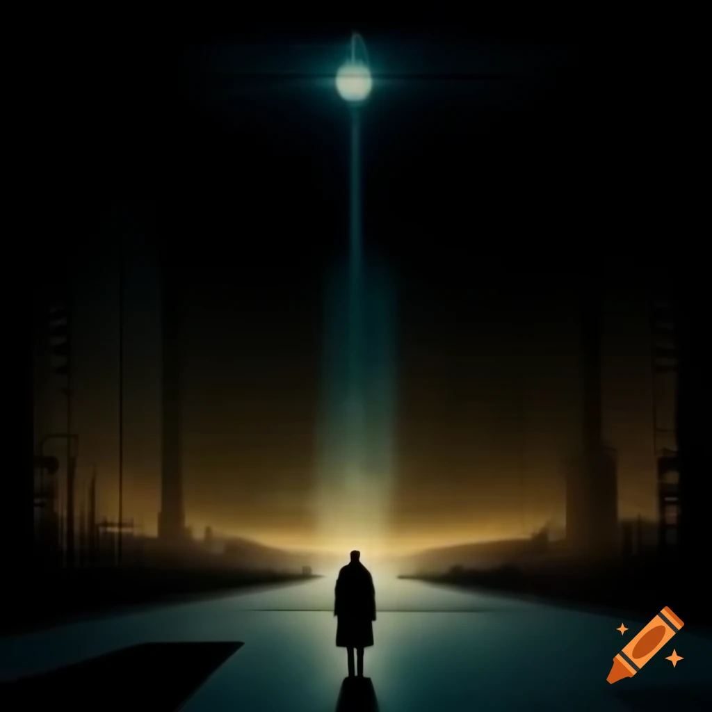 Minimalist movie poster featuring solitary figure in dystopian city