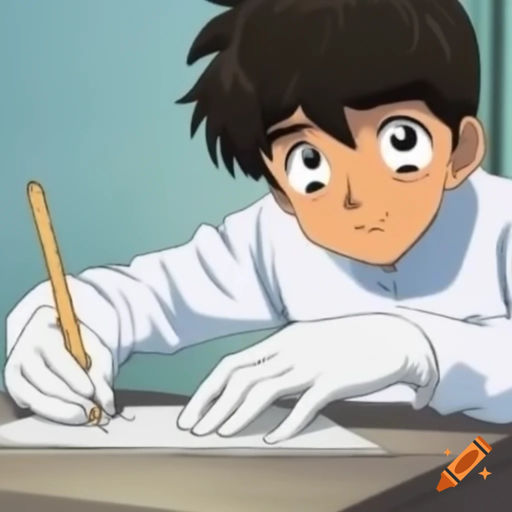 Boy wearing white latex exam gloves