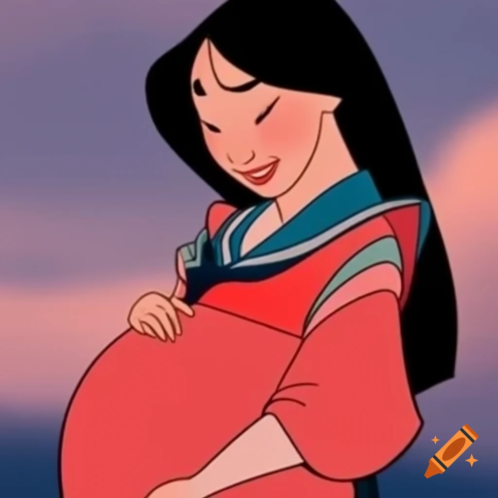 Pregnant Mulan smiling in a joyful pose on Craiyon, image size:1024x1024