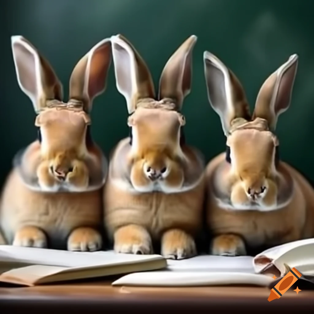 Three bunnies attending school
