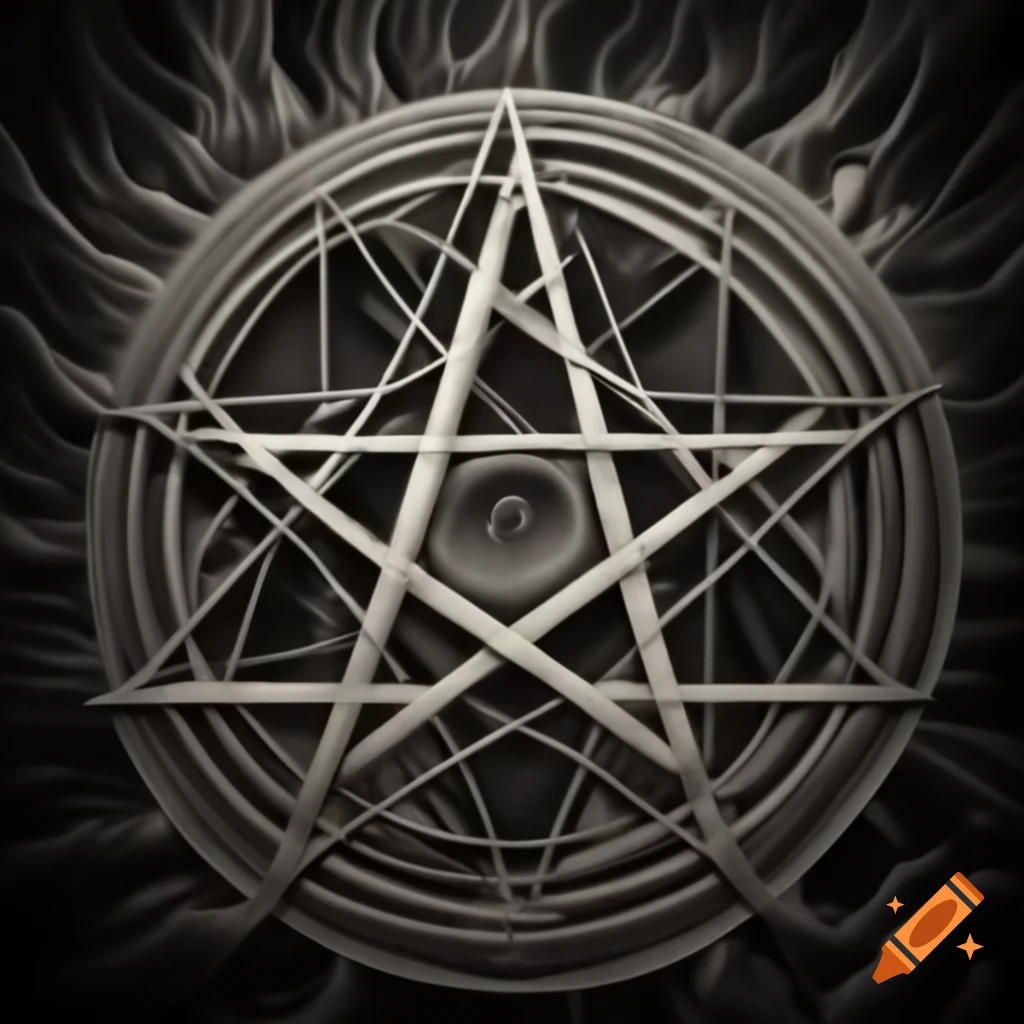Highly detailed etching of an inverted pentagram in the style of Gustave Doré