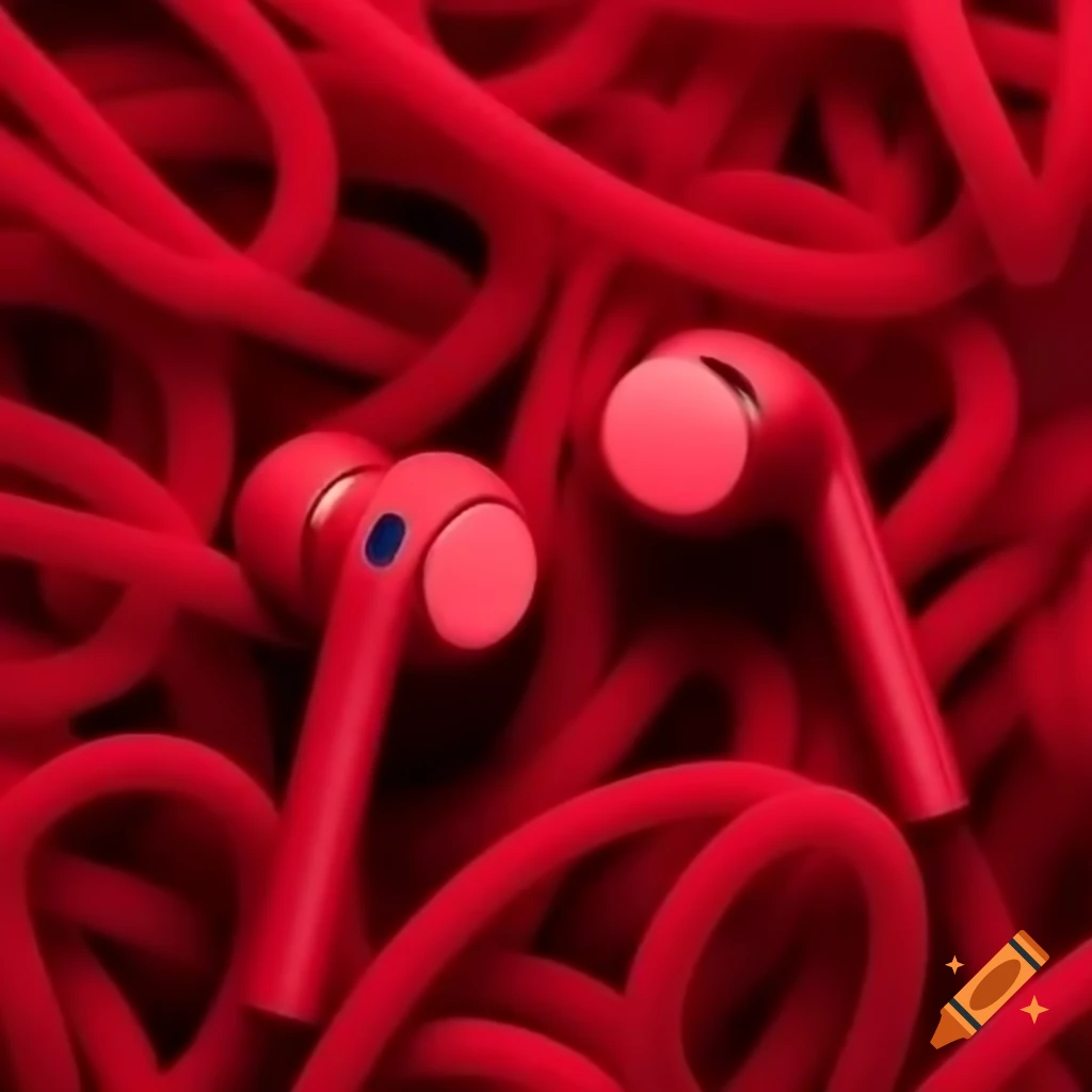 Red earbuds on a plain background