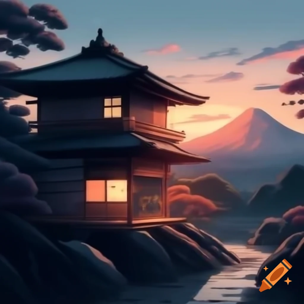 Japanese house at sunrise