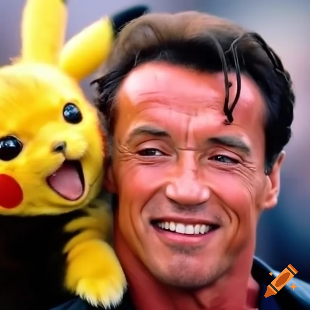 Pikachu with Arnold Schwarzenegger and Sylvester Stallone