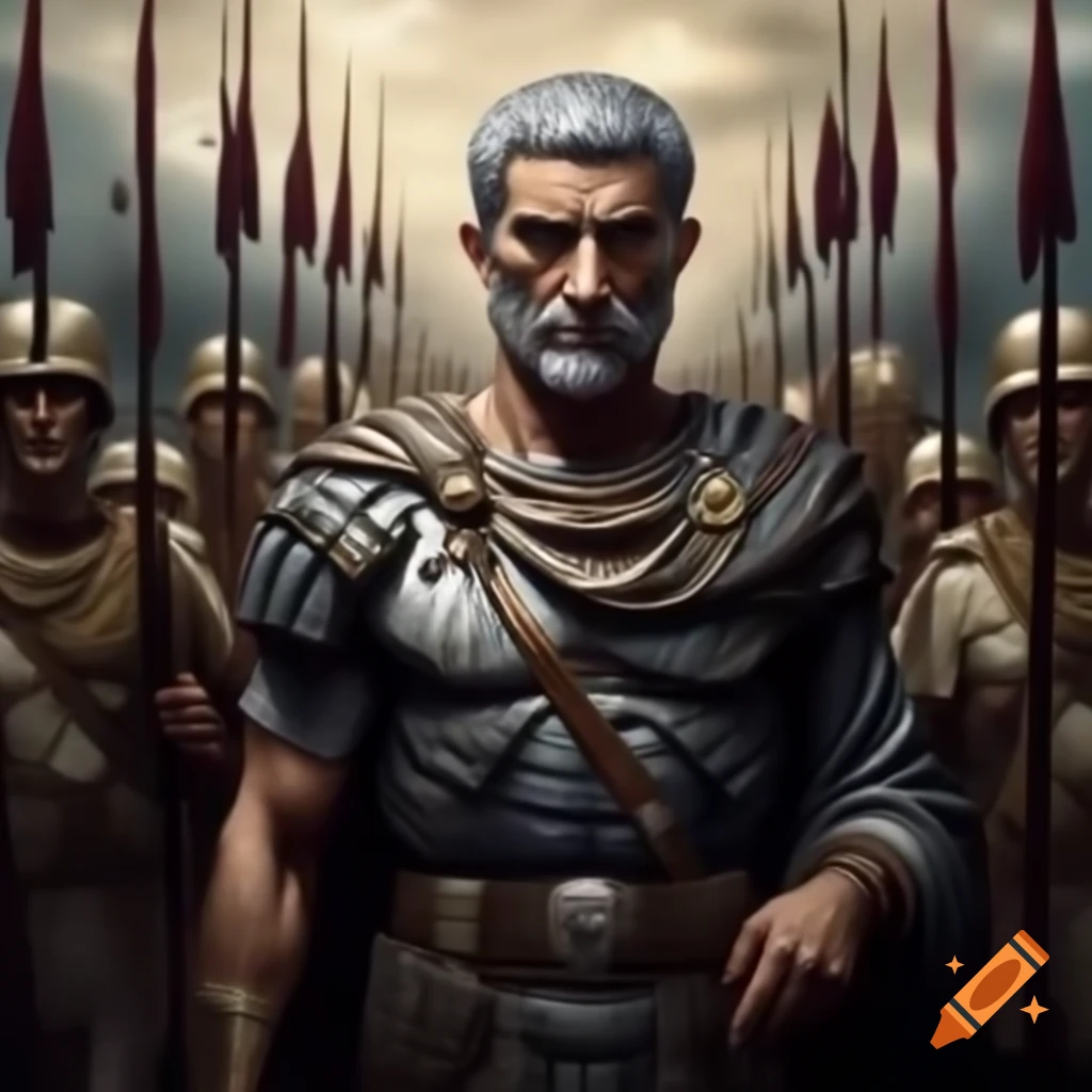 Emperor Julius Caesar leading his army