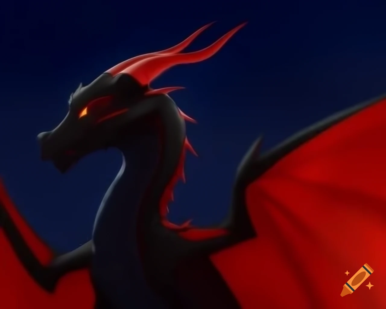 Black and red dragon against night sky background