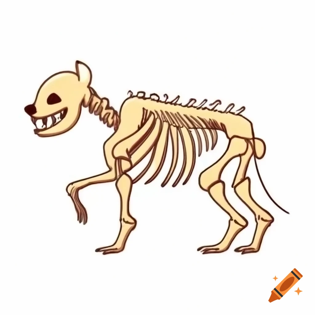 Skeleton of a hyena on display