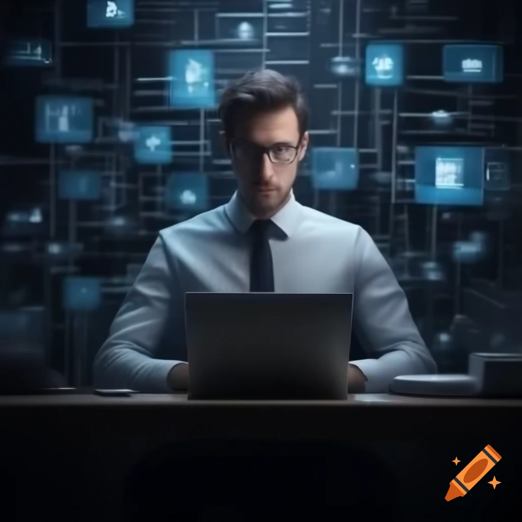 Man doing cabling work in a computer company