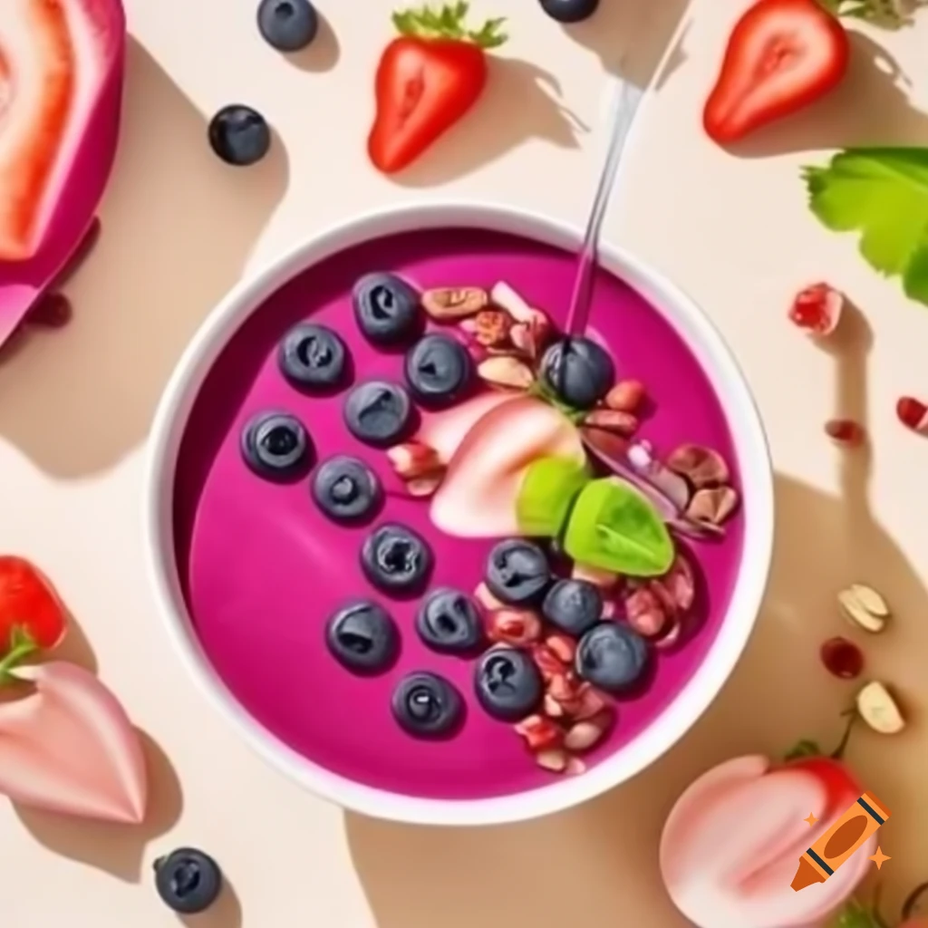 Vibrant açaí bowl with fresh fruits and granola, showcasing colorful and healthy ingredients