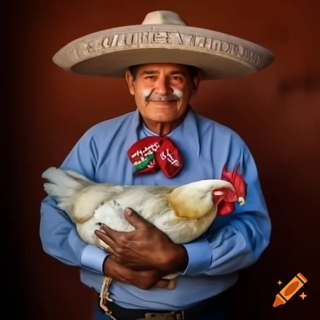 Mexican man holding a chicken