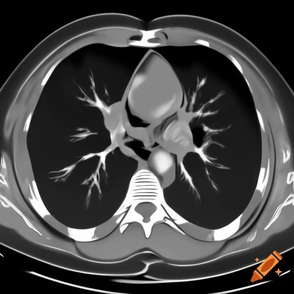 CT scan of human lungs showing tuberculosis signs with cavitation and nodules