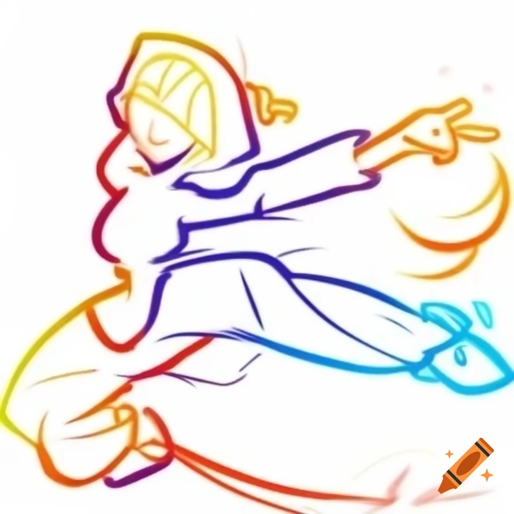 Line sketch of female dancer in hoodie holding theater mask with motion blur