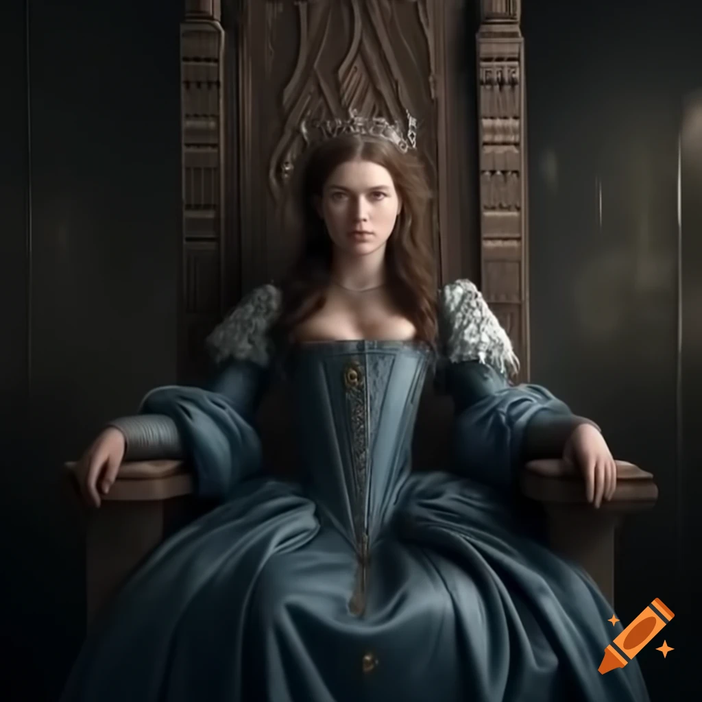 Tudor Queen seated on ornate throne