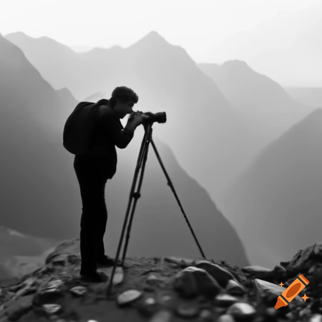 Photographer capturing landscape in mountainous area